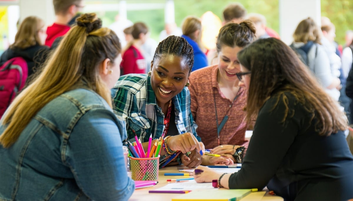 Parents and teachers collaborating at a school event