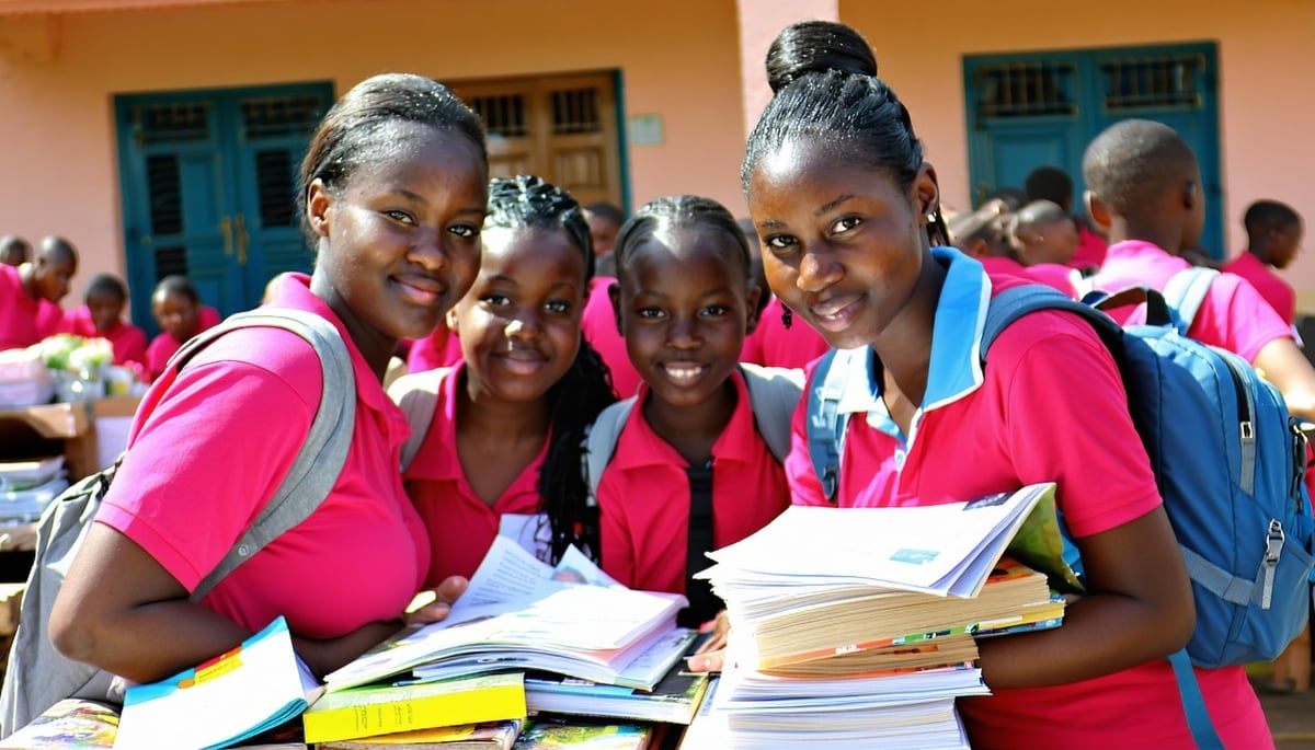 Volunteers organizing school materials